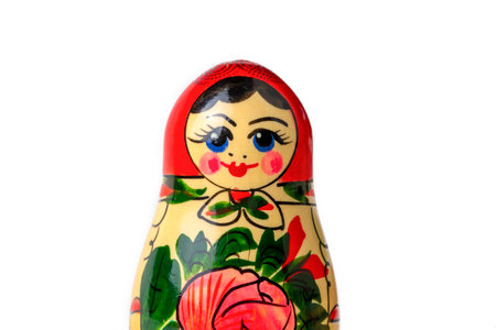 A russian matryoshka doll on a white backgroundの写真素材