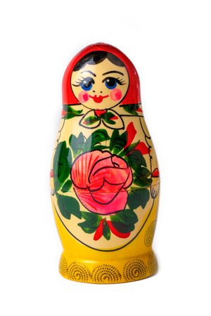 A russian matryoshka doll on a white backgroundの写真素材
