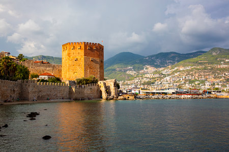 Ancient Red Tower Kizil Kule in port of Alanya, Turkeyのeditorial素材
