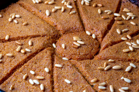 Traditional food of Antakya - Turkey, oruk in the tray. (Turkish name; Icli kofte on a tray, oruk on a tray, oruk on a tray, sini kofte)の写真素材