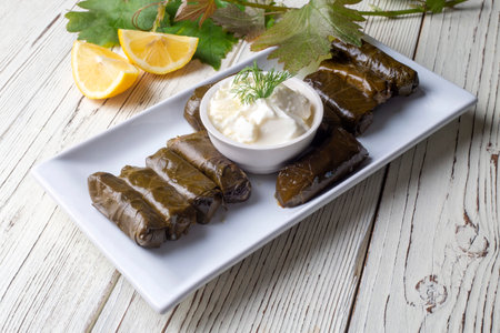 Traditional delicious Turkish foods; stuffed leavesの写真素材