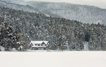 Golcuk / Bolu / Turkey, winter snow landscape. Travel concept photo.の写真素材