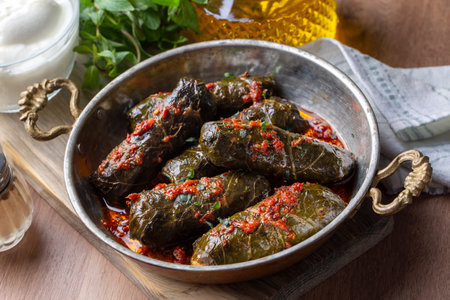 Stuffed collard greens with boiled leaves, traditonal turkish black sea region food, Sarma, dolma (Turkish name; Kale Sarmasi)の写真素材
