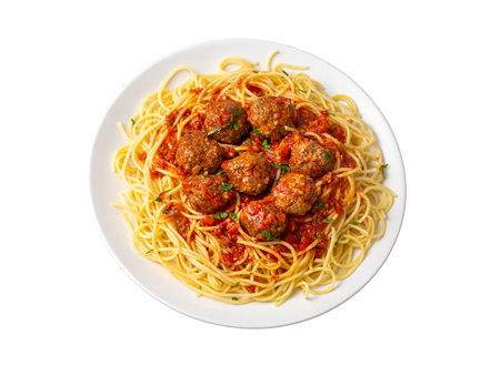 Spaghetti with meatballs and tomato sauce, Italian pastaの写真素材
