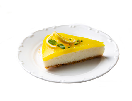 Delicious looking lemon cheesecake. Food concept photo.の写真素材