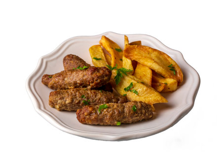 Traditional Turkish food; dry meatballs or inegÃ¶l meatballs with potatoes (Turkish name; Dry...