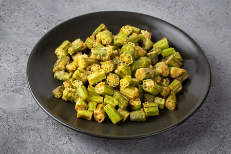 Homemade deep Fried Okra with herbs and spices.の写真素材