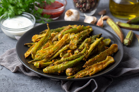 Homemade deep Fried Okra with herbs and spices.の写真素材