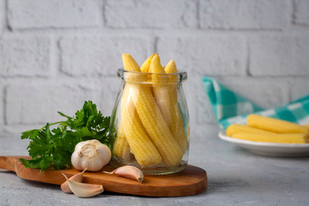 Delicious looking baby corn pickleの写真素材