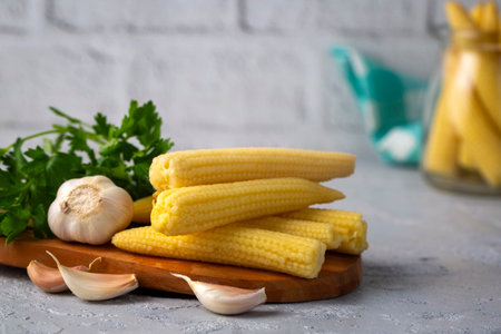 Delicious looking baby corn pickleの写真素材