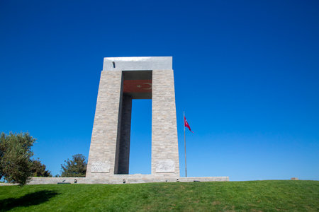 Canakkale, Turkey - May 26, 2024 - The Canakkale Martyrs Memorial is a war memorial commemorating the service of about Turkish soldiers who participated at the Battle of Gallipoli.の写真素材