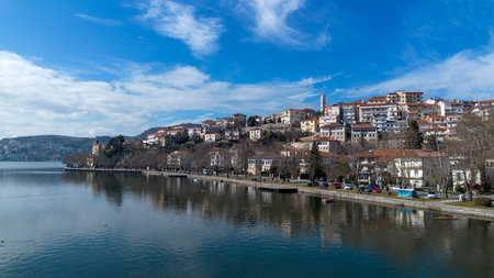 Kastoria - Greece, June 12, 2025, Kastoria and Lake Orestiada in northern Greece were viewed from the air.の写真素材