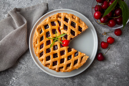 Delicious cherry pie with fresh cherries