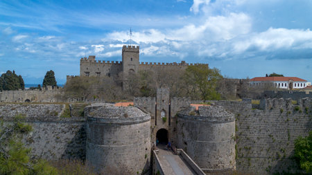Rhodes - Greece, April 7, 2025, Rhodes, an old town on the island of Rhodes in Greece with a panoramic view of the Grand Master's Palaceの写真素材