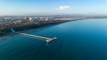 Burgas, Bulgaria - December 22, 2024, : The view from the Burgas bridge is full of people admiring this view. The symbol of the city.の写真素材