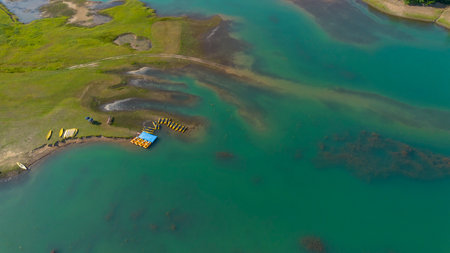 Plastiras Dam, an arch dam in the Karditsa regional union of Greece, which flows into the Tavropos River, forming the artificial Plastiras lake.の写真素材