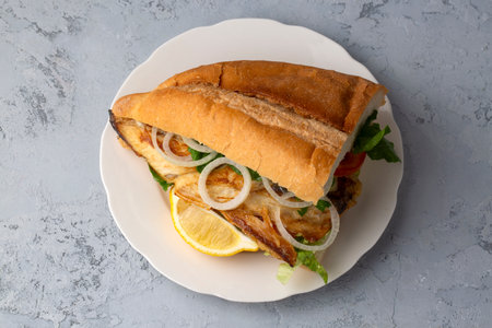 Turkish Fish Bread - Fish sandwich.の写真素材