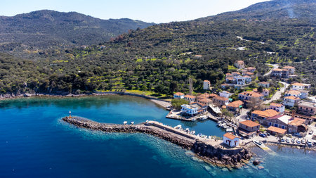 The little church of Panagia gorgona situated on a rock in Skala Sykamias, a picturesque seaside...