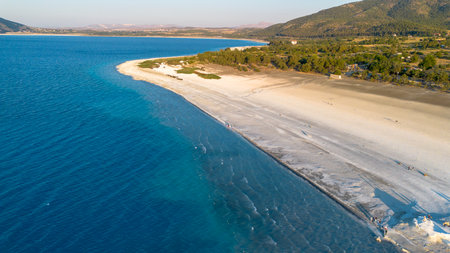 The tranquil beauty of Salda Lake - Turkey with its crystal clear turquoise waters and stunning...