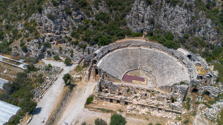 Ruins of the ancient city of Myra in Demre, Turkey. Ancient tombs and amphitheater.