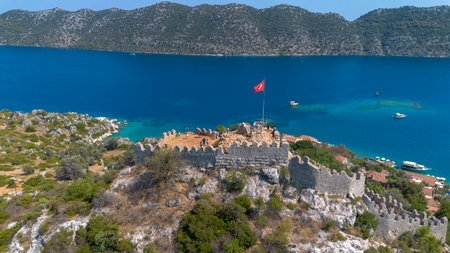 Historic ancient sarcophagi. Simena Castle, KalekÃ¶y (Ucagiz), Kekova - Turkeyの写真素材