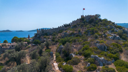 Historic ancient sarcophagi. Simena Castle, KalekÃ¶y (Ucagiz), Kekova - Turkeyの写真素材