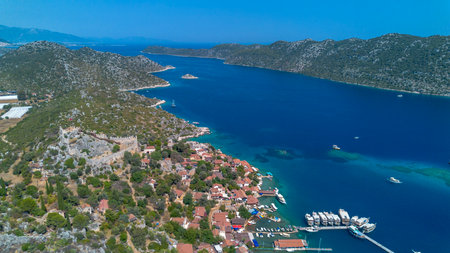 Historic ancient sarcophagi. Simena Castle, KalekÃ¶y (Ucagiz), Kekova - Turkeyの写真素材