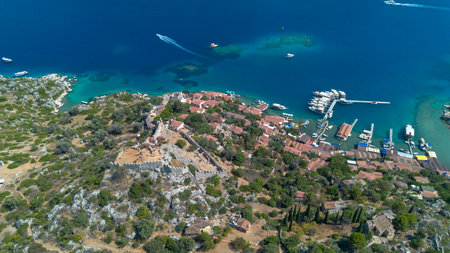 Historic ancient sarcophagi. Simena Castle, KalekÃ¶y (Ucagiz), Kekova - Turkeyのeditorial素材