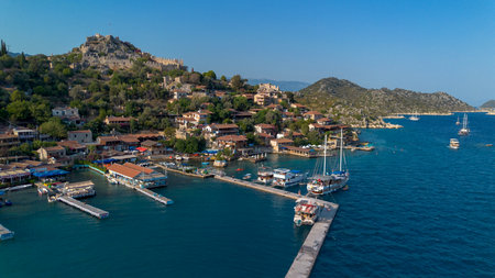 Historic ancient sarcophagi. Simena Castle, KalekÃ¶y (Ucagiz), Kekova - Turkeyの写真素材