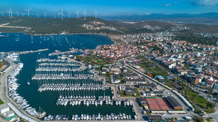 Drone Photo of Sigacik Marina, Aegean Sea Cittaslow City Seferihisar, Izmir - Turkeyの写真素材