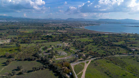 Aerial views of the ancient city of Teos from a drone. Seferihisar - Turkeyの写真素材