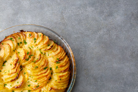 Potato gratin - gratin (baked potatoes with cream and cheese). Turkish name; creamy potatoesの写真素材
