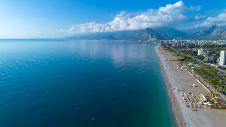 Aerial drone photo of Antalya Konyaalti beach and cliffsの写真素材