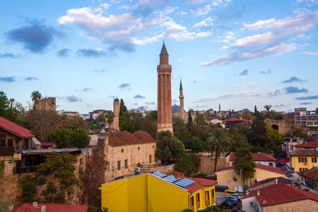 Panoramic view of Antalya Kaleici Old Town with the Clock Tower, Yivli Minaret and Tekeli Mehmet Pasa mosque. Antalya, Turkeyの写真素材