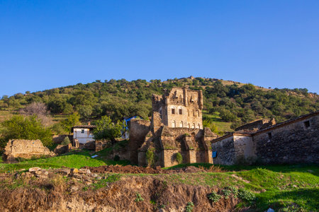 Arpaz Castle, built in the first half of the 19th century by the local Bey (an Ottoman Lord) Hac? Hasan lies in Esenköy, Nazili, Aydin in Turkeyの写真素材