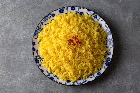 A plate of saffron rice pilaf (Turkish name; saffron pilaf)の写真素材