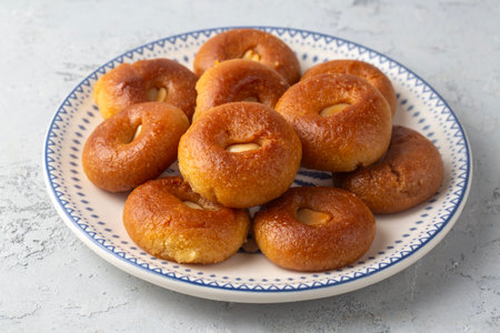 Traditional delicious Turkish dessert (Turkish name; Sekerpare)の写真素材