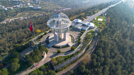 Izmir - Turkey, December 12, 2025, World Peace Monument captured from the sky by drone - Dunya Baris Monumentのeditorial素材