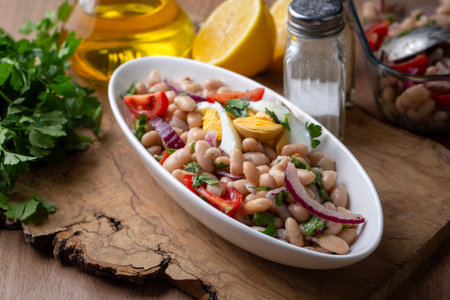 Turkish foods; dried beans salad (Turkish name; piyaz)の写真素材