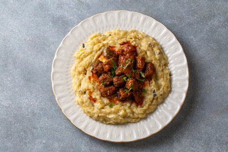 Turkish Food Hunkar Begendi made with Eggplant and Meat.の写真素材