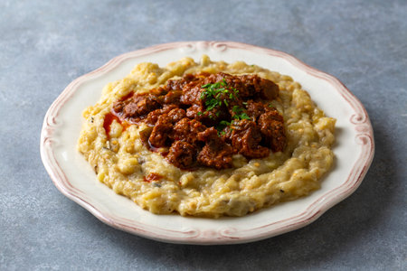 Turkish Food Hunkar Begendi made with Eggplant and Meat.の写真素材