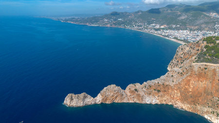 Aerial drone view Alanya castle, rocky cliffs in the sea Alanya - Turkeyの写真素材
