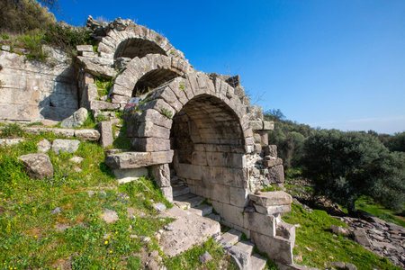 Ancient Vaulted Entrance and Stone Stairs at Aigai Antique City in Manisa Turkey