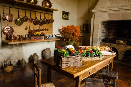 Rustic kitchen of Villandry Castle  Franceの写真素材