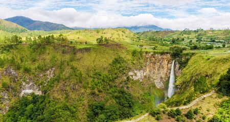Sipisopiso waterfall in Northern Sumatra, Indonesiaの写真素材