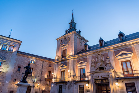 Evening at Plaza de la Villa in Madrid, Spainのeditorial素材