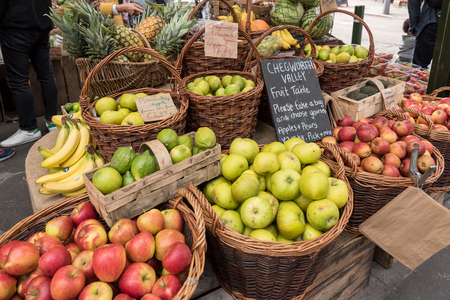 Various assortment of apples sold at Borough Market in London, UKの写真素材