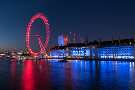 Evening at the London Eye and the River Thames in London, UKのeditorial素材