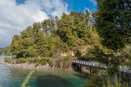 Clear waters of Lago Correntoso in Neuquen Province, Argentinaの写真素材