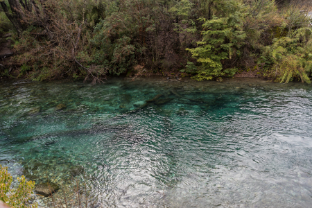 Clear waters of Lago Correntoso in Neuquen Province, Argentinaの写真素材